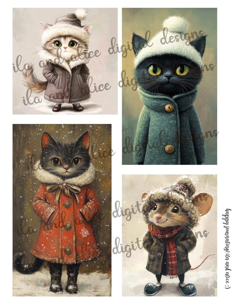 Cats in Winter Coats Digital Journal Ephemera Journal ila & alice