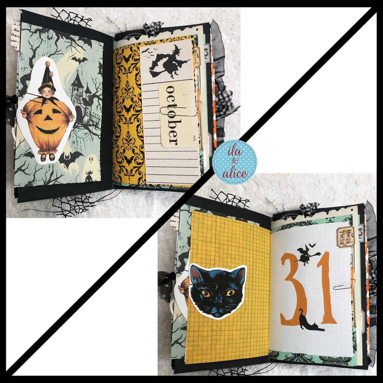 Cute Witch & Black Cat Halloween Junk Journal Filled #2 Journal ila & alice