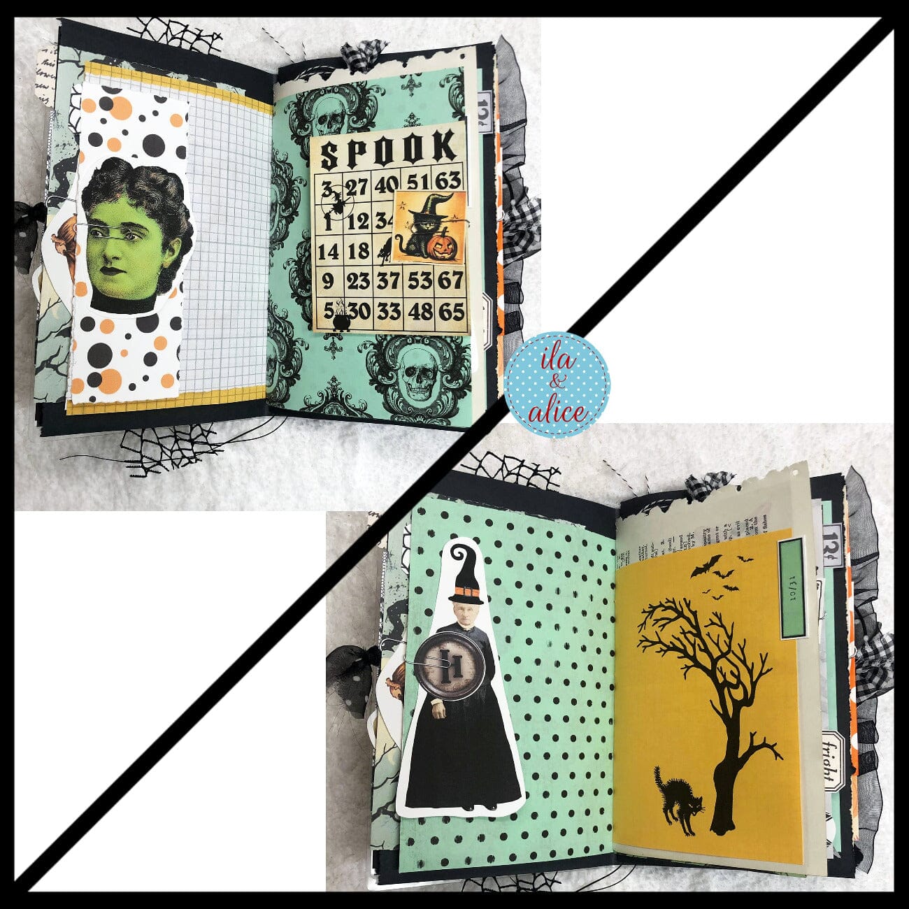 Cute Witch & Black Cat Halloween Junk Journal Filled #1 Journal ila & alice