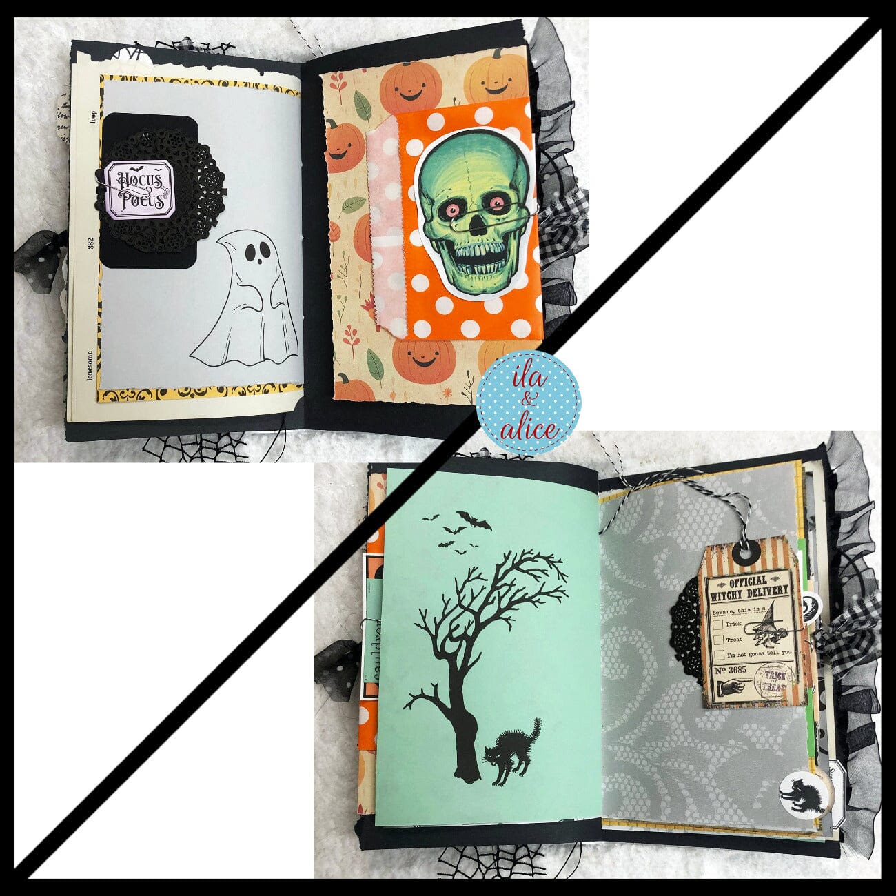 Cute Witch & Black Cat Halloween Junk Journal Filled #1 Journal ila & alice