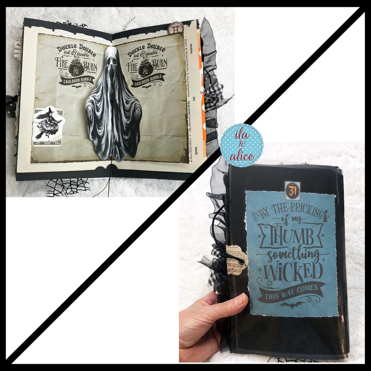 Cute Witch & Black Cat Halloween Junk Journal Filled #1 Journal ila & alice