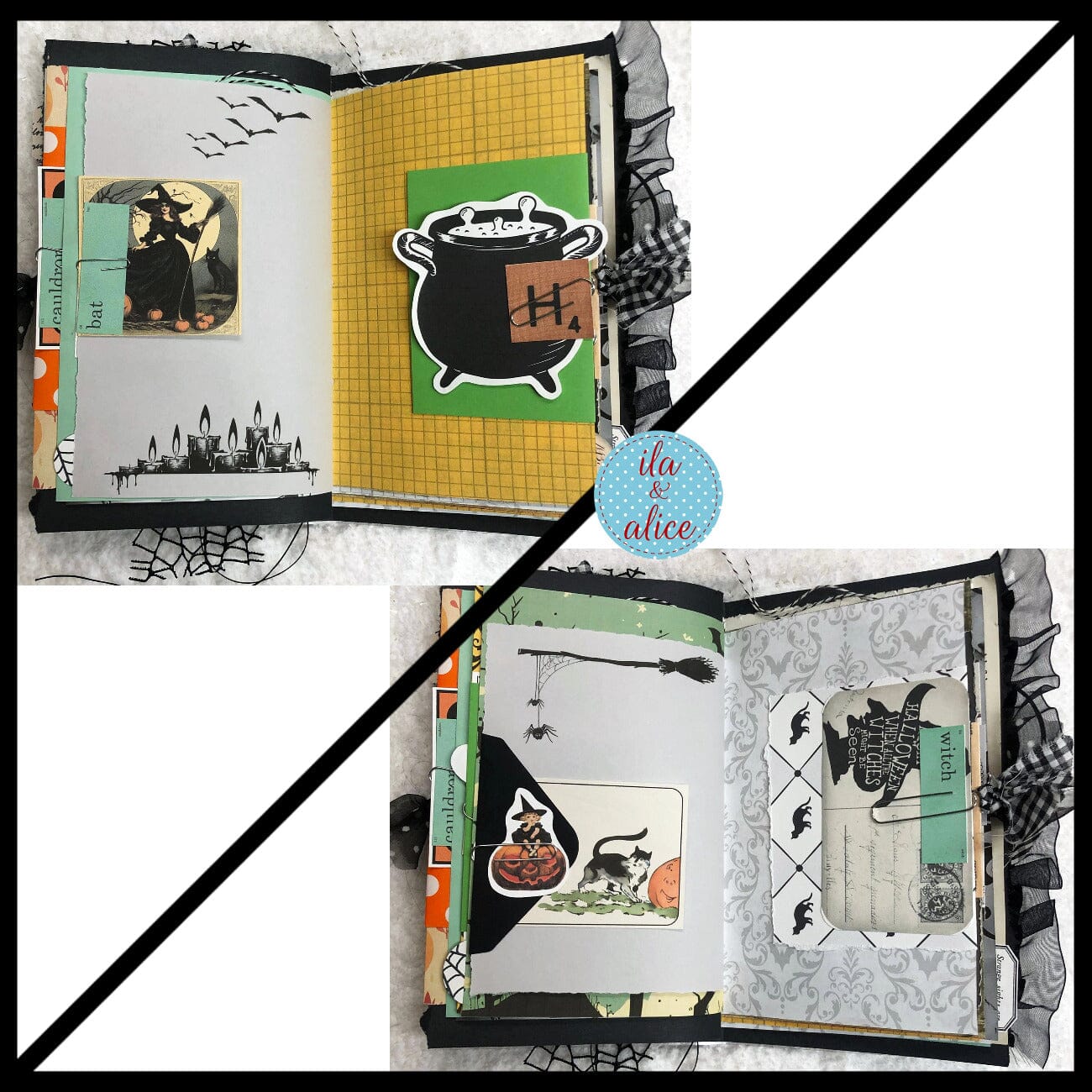 Cute Witch & Black Cat Halloween Junk Journal Filled #1 Journal ila & alice