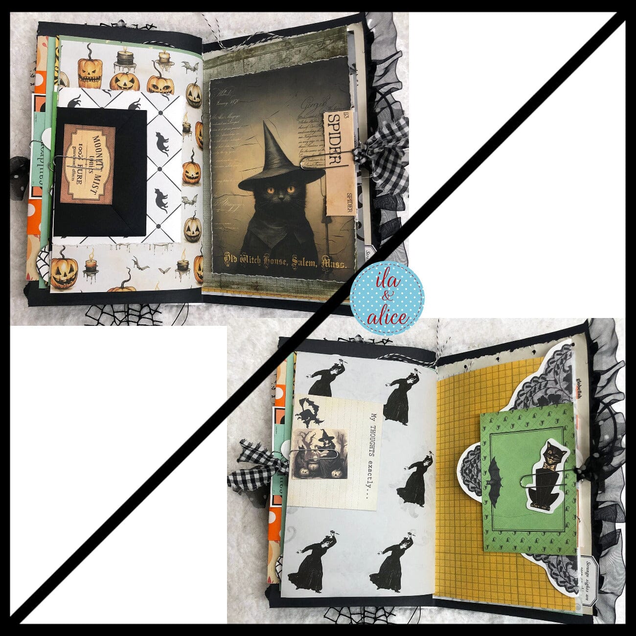 Cute Witch & Black Cat Halloween Junk Journal Filled #2 Journal ila & alice