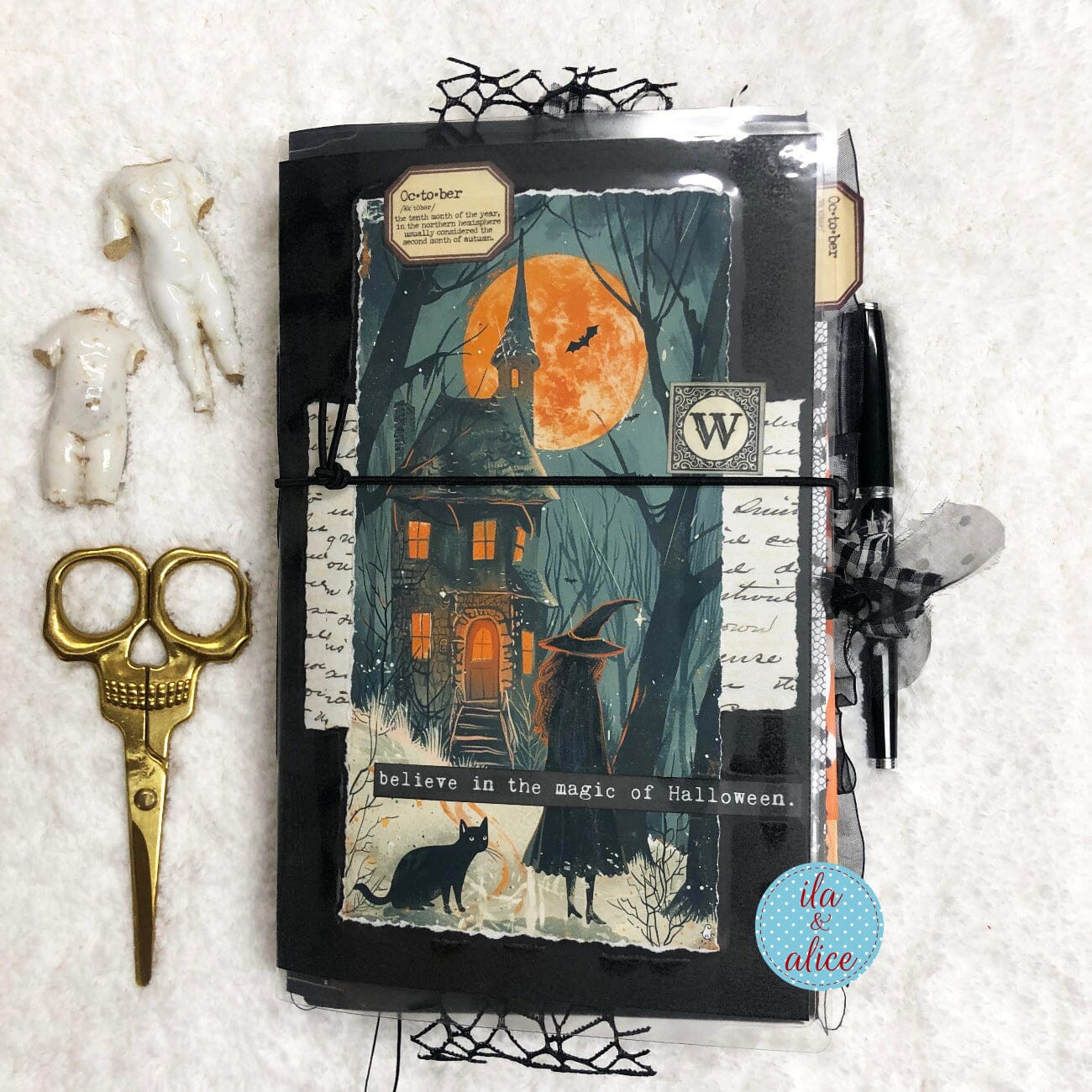 Cute Witch & Black Cat Halloween Junk Journal Filled #3 Journal ila & alice