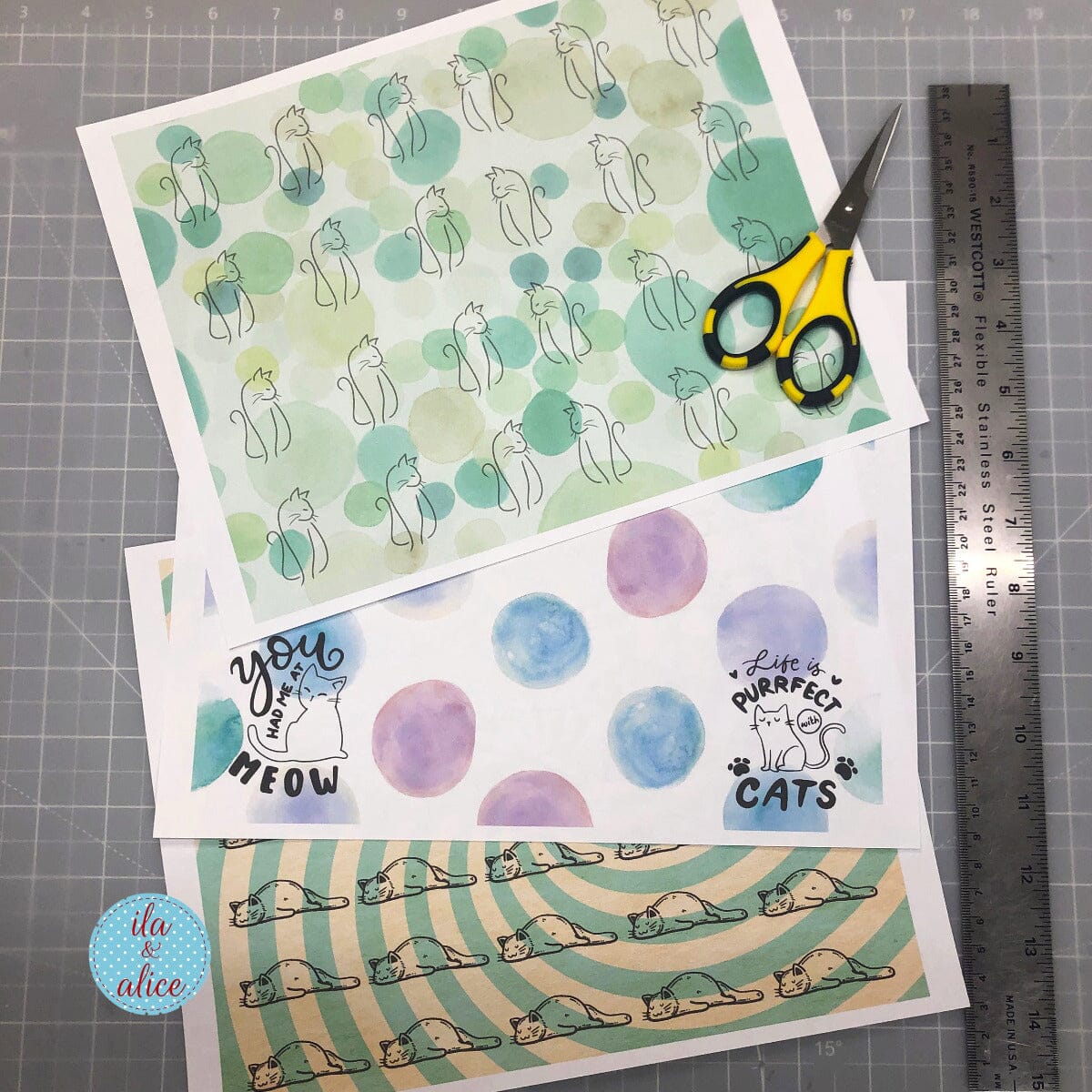 Digital Cat Junk Journal Paper-Green-5 Papers Journal ila & alice
