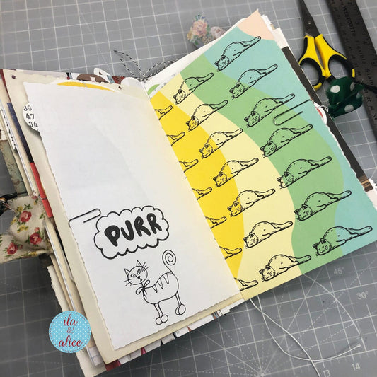 Digital Cat Junk Journal Paper-Retro Brights-5 Papers Journal ila & alice