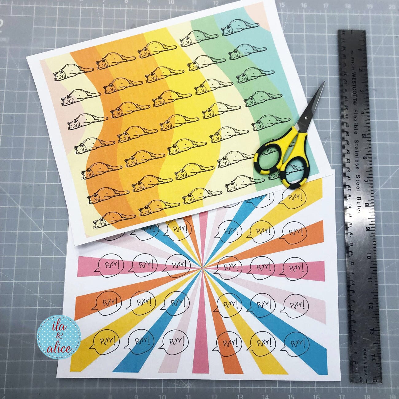 Digital Cat Junk Journal Paper-Retro Brights-5 Papers Journal ila & alice
