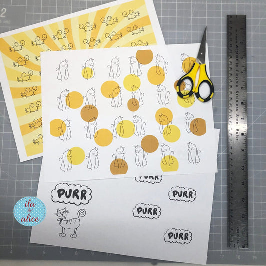 Digital Cat Junk Journal Paper-Yellow-5 Papers Journal ila & alice