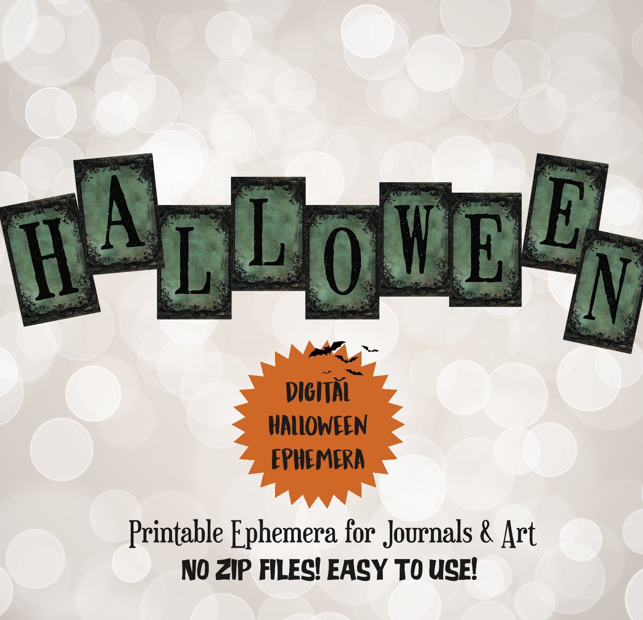 Digital Green Halloween Letters for Pockets Journal ila & alice
