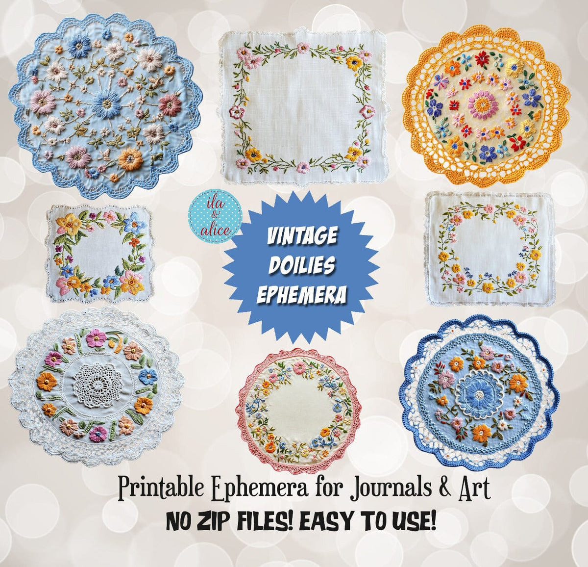 Digital Vintage Doilies Ephemera Journal ila & alice
