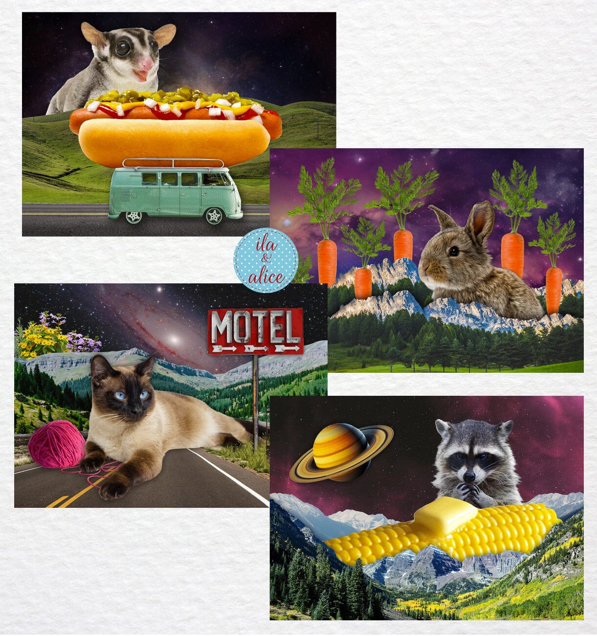 Funny Sci Fi Animals in Surreal Collage Art Postcards Post Cards ila & alice 