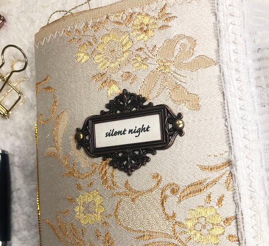 Gold and Cream Brocade Winter Junk Journal with Lace and Angels