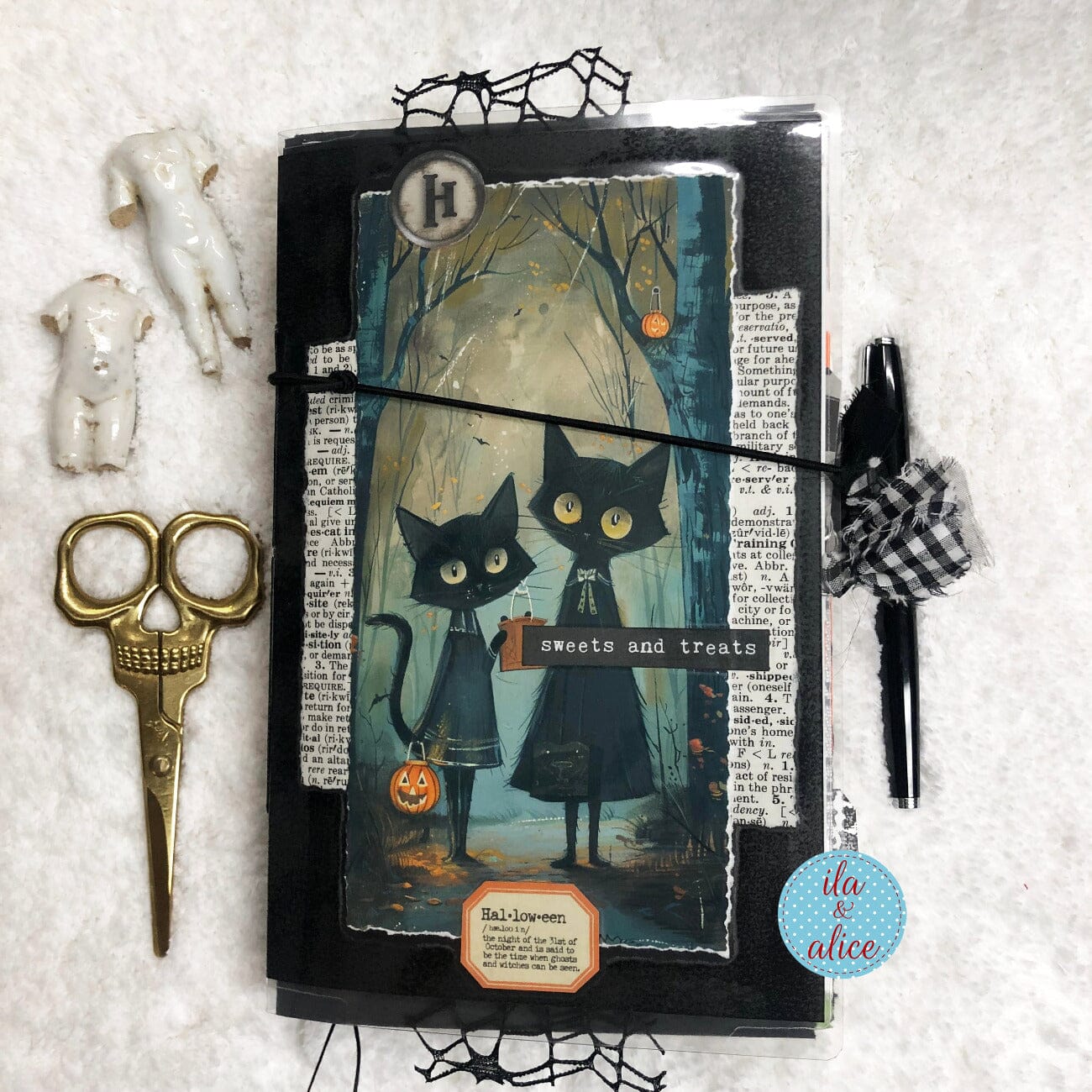 Black Cats Go to Trick or Treat on Halloween Junk Journal #3 Journal ila & alice