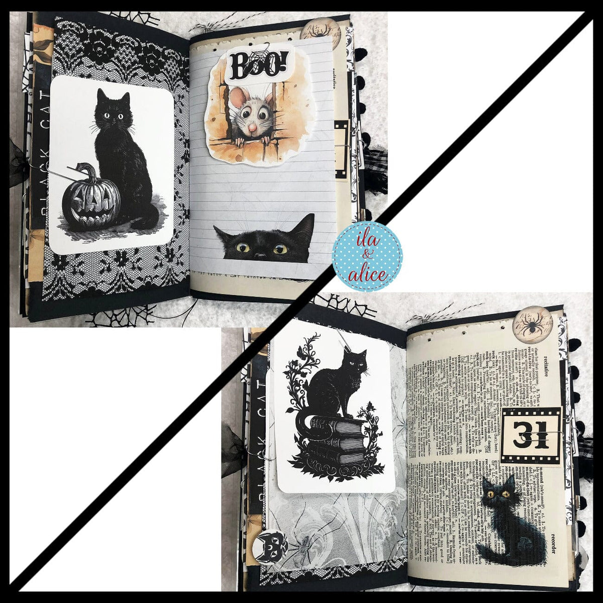 Dedicated to Black Cats Halloween Junk Journal Filled #1 Journal ila & alice