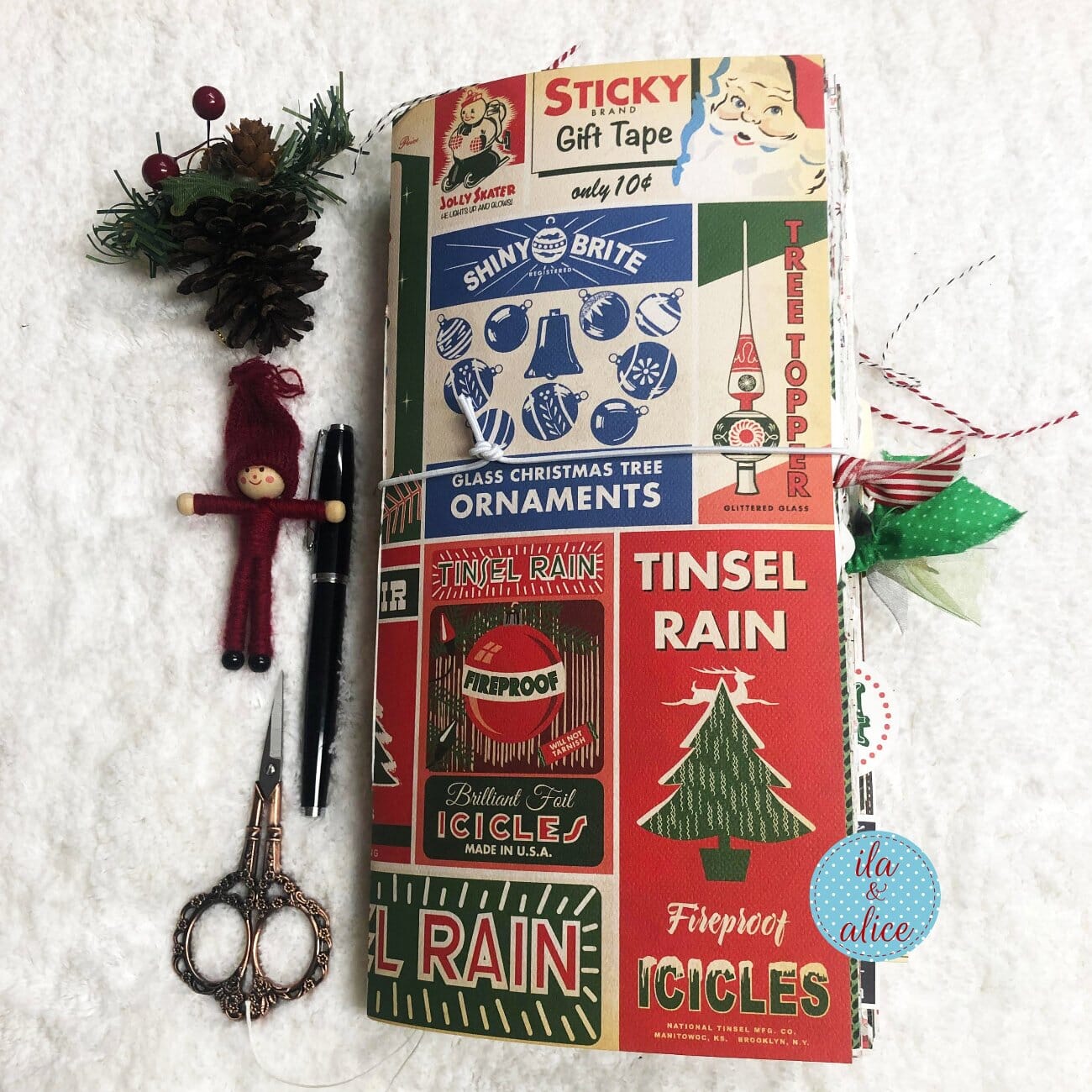 Christmas Soft Cover Junk Journal with Vintage Ornaments Journal ila & alice