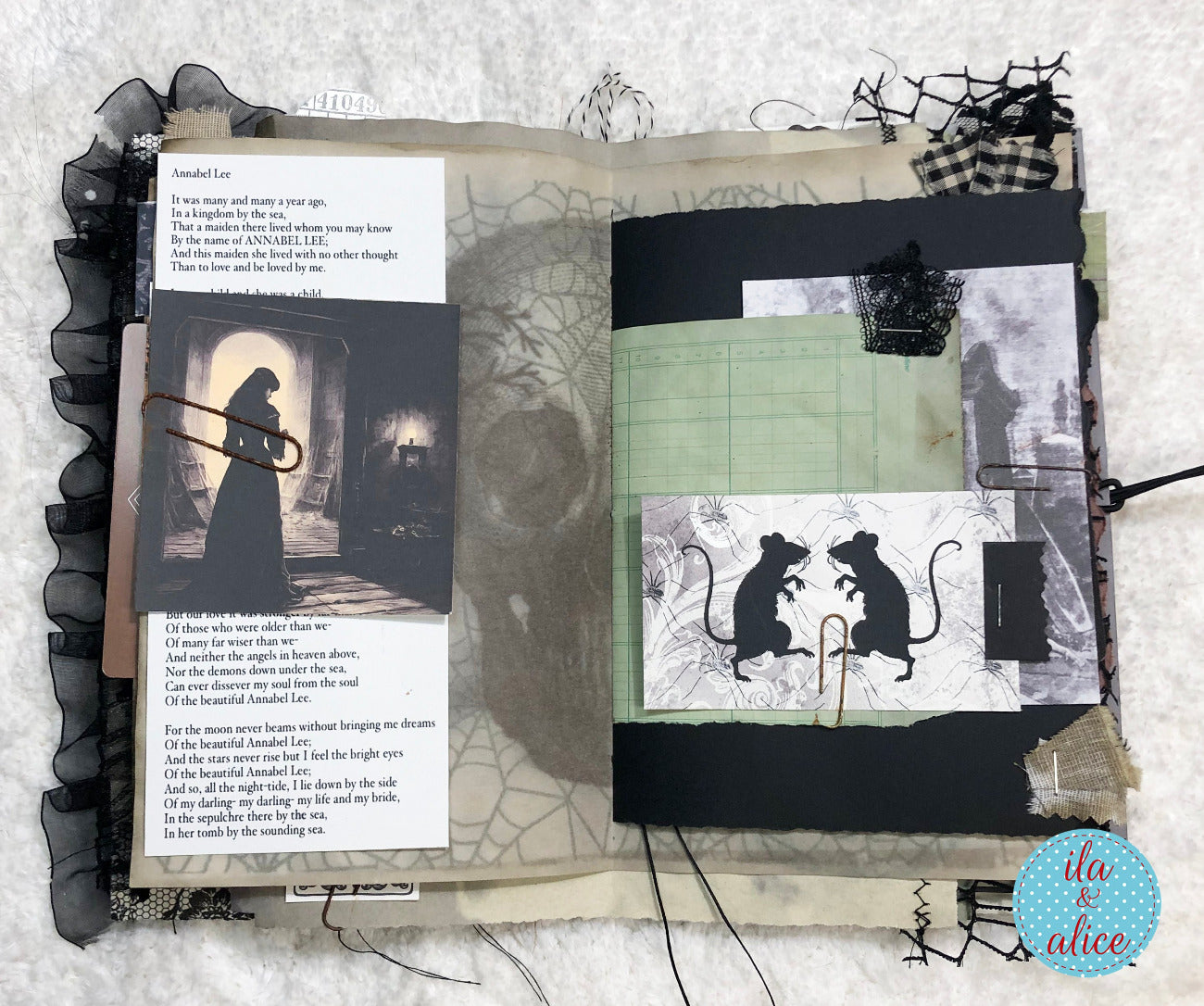 Handmade Halloween junk journal with Edgar Allen Poe poem and rats