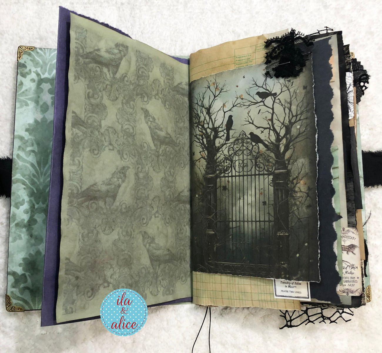 Handmade Eerie Halloween Gothic junk journal w creepy gate