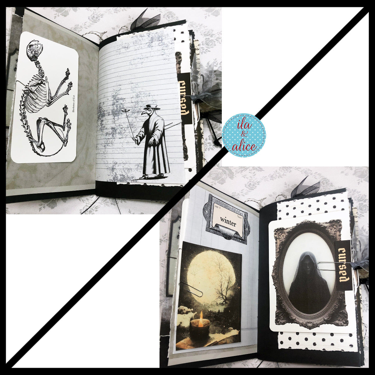 Creepy Graveyard Winter Junk Journal w Spooky Collage Cover Journal ila & alice