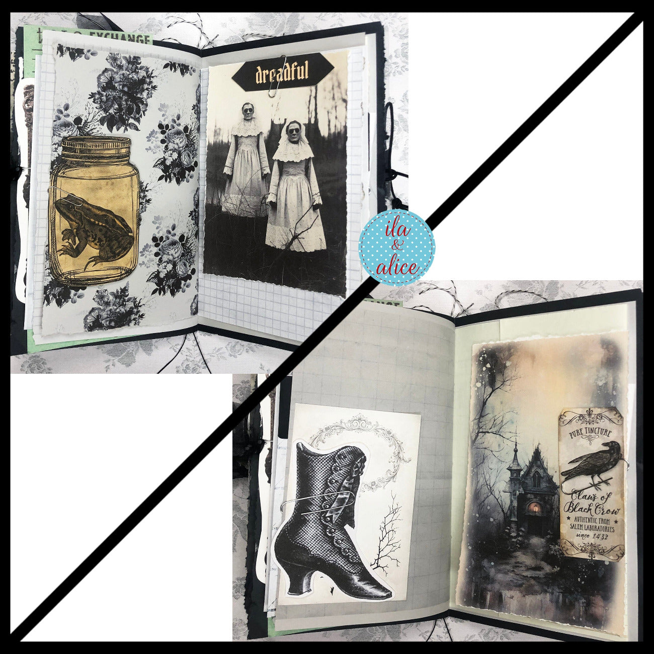 Creepy Graveyard Winter Junk Journal w Spooky Collage Cover Journal ila & alice