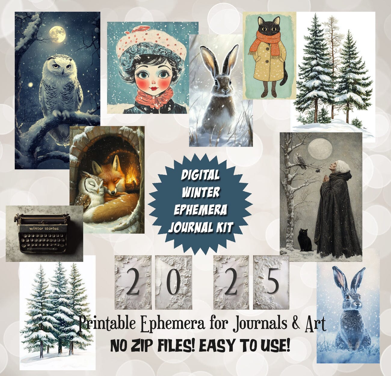 Digital Winter Junk Journal Ephemera Kit (from YouTube) Journal ila & alice