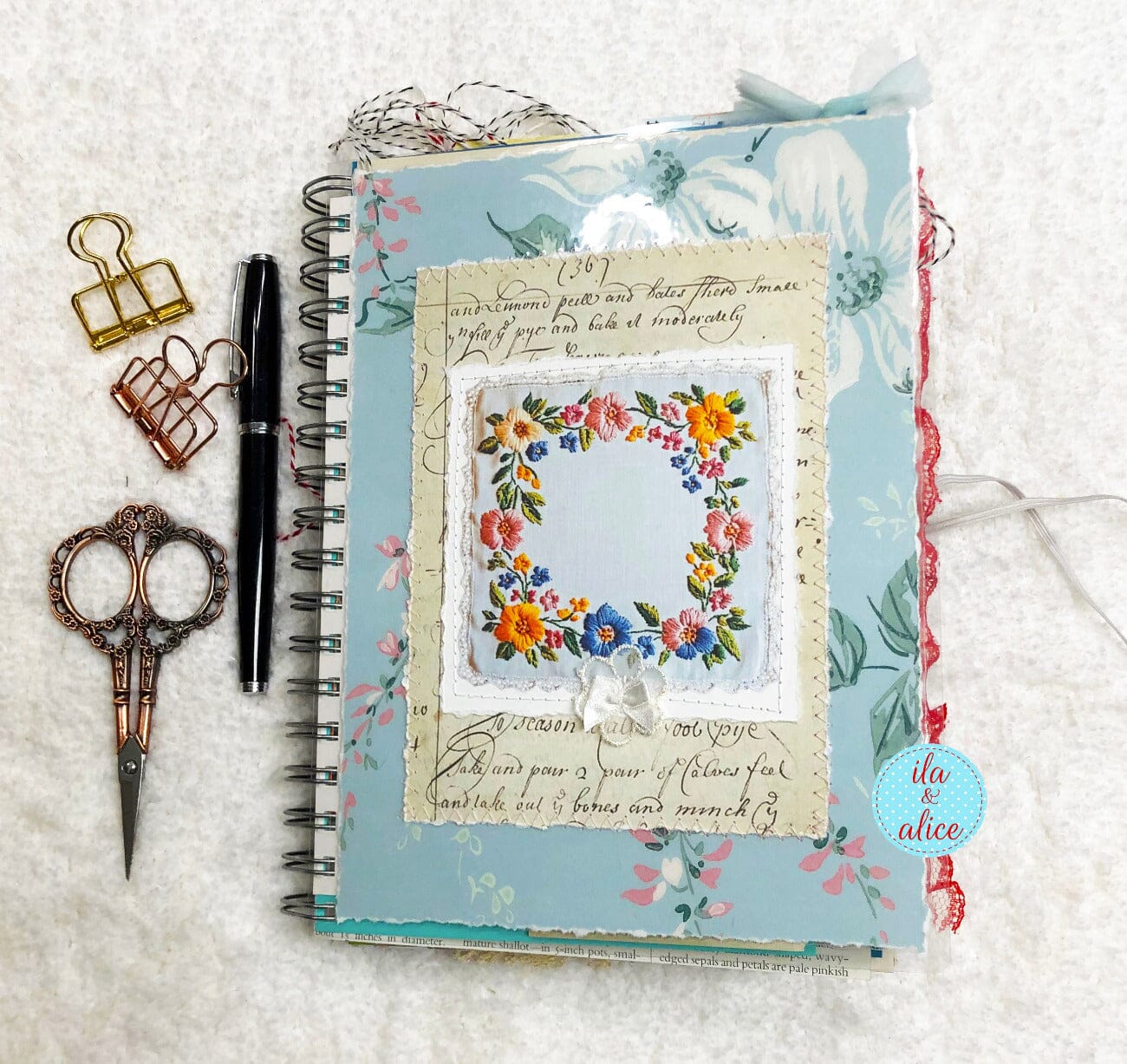 Blue Floral Junk Journal Loaded w Interesting Ephemera- 4 Journal ila & alice