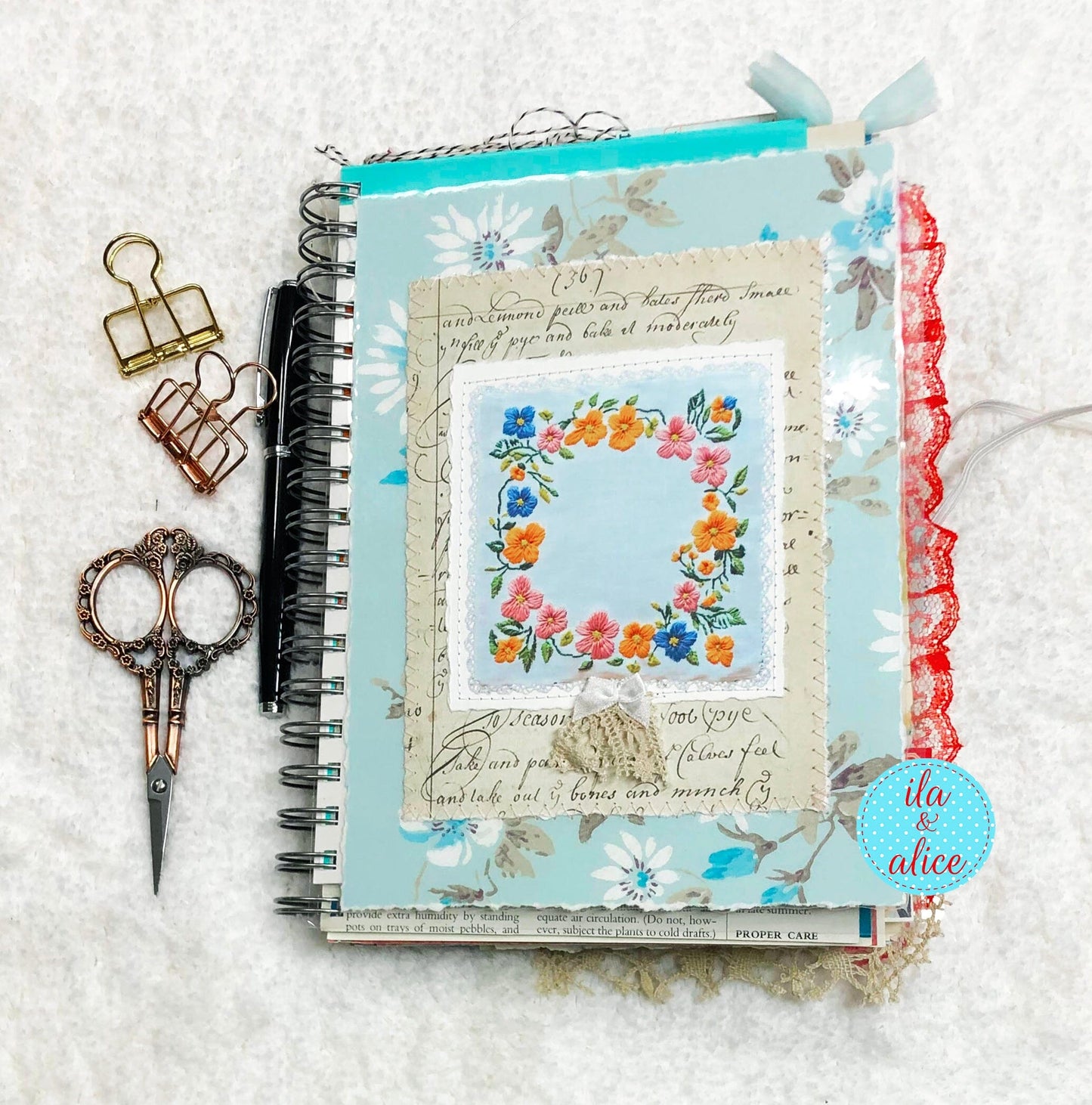 Blue Floral Junk Journal Filled with Interesting Ephemera- 3 Journal ila & alice