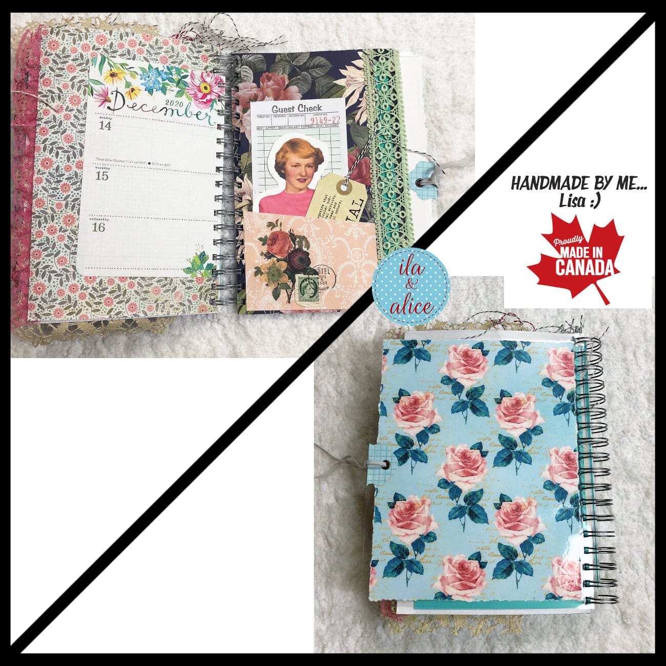 Blue Floral Junk Journal Filled with Interesting Ephemera- 3 Journal ila & alice