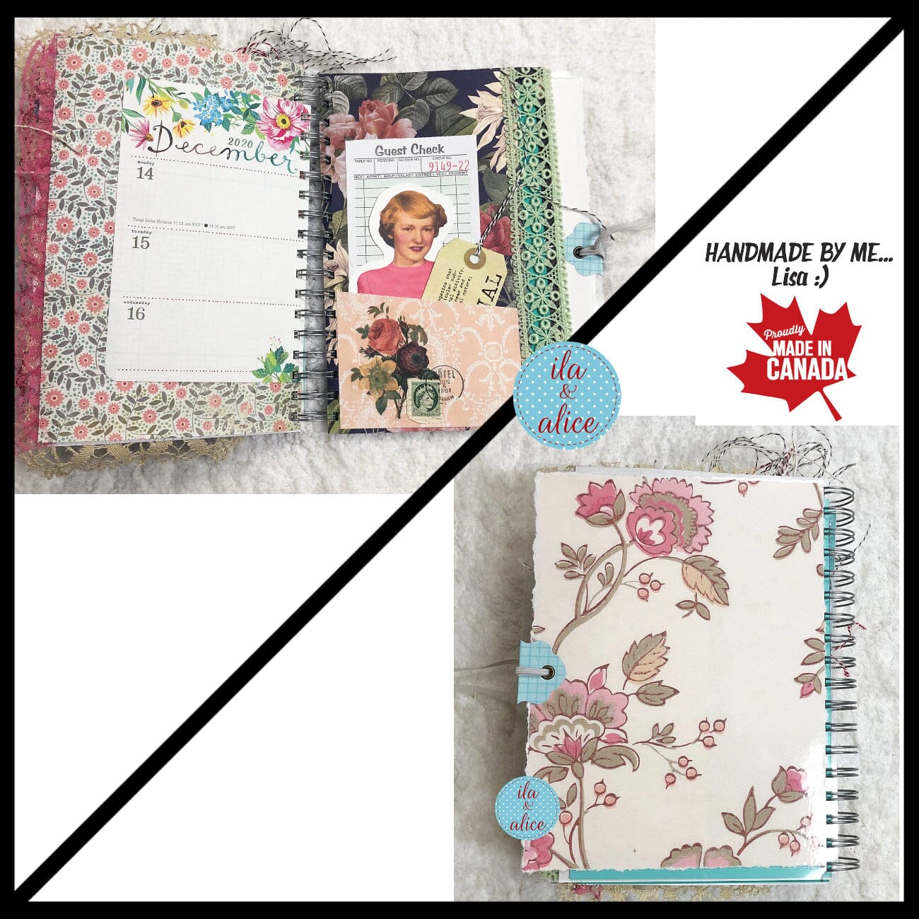 Blue Floral Junk Journal Loaded w Interesting Ephemera- 4 Journal ila & alice