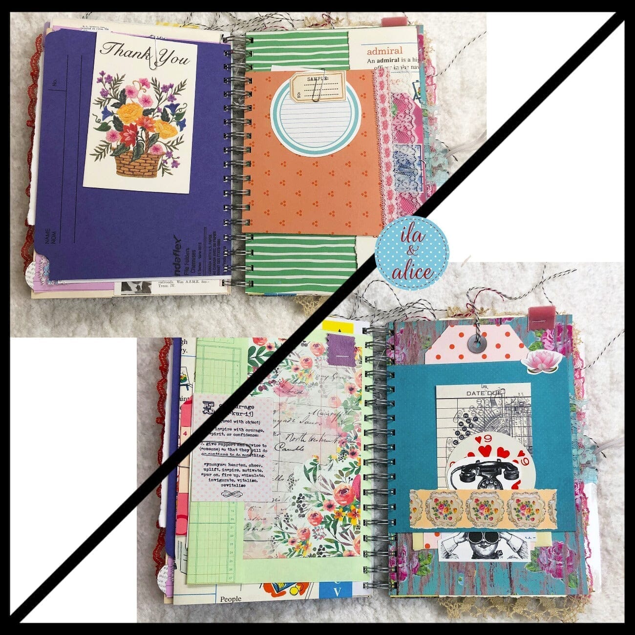 Blue Floral Junk Journal Loaded with Interesting Ephemera- 1 Journal ila & alice