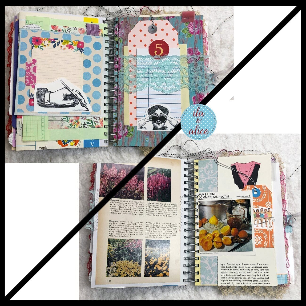 Blue Floral Junk Journal Filled with Interesting Ephemera- 3 Journal ila & alice