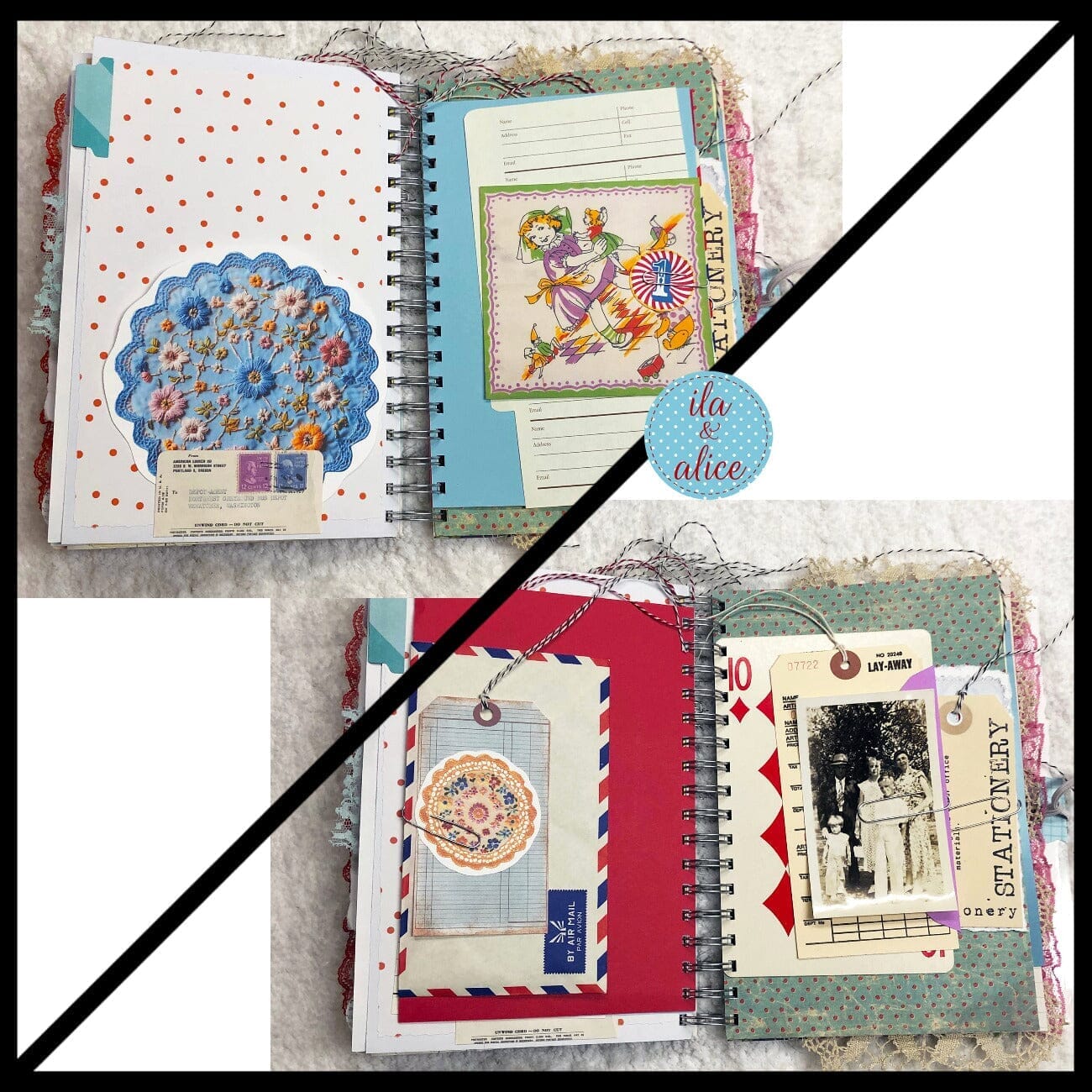 Blue Floral Junk Journal Loaded with Interesting Ephemera- 1 Journal ila & alice