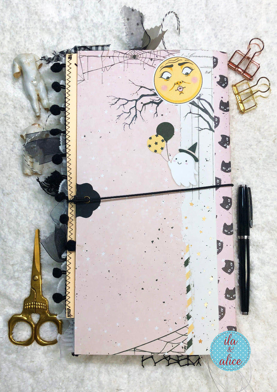 Handmade Pink and Black Halloween junk journal back