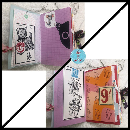 Cute Cat Junk Journal- Sweet Black Cat w Big Whiskers Journal ila & alice