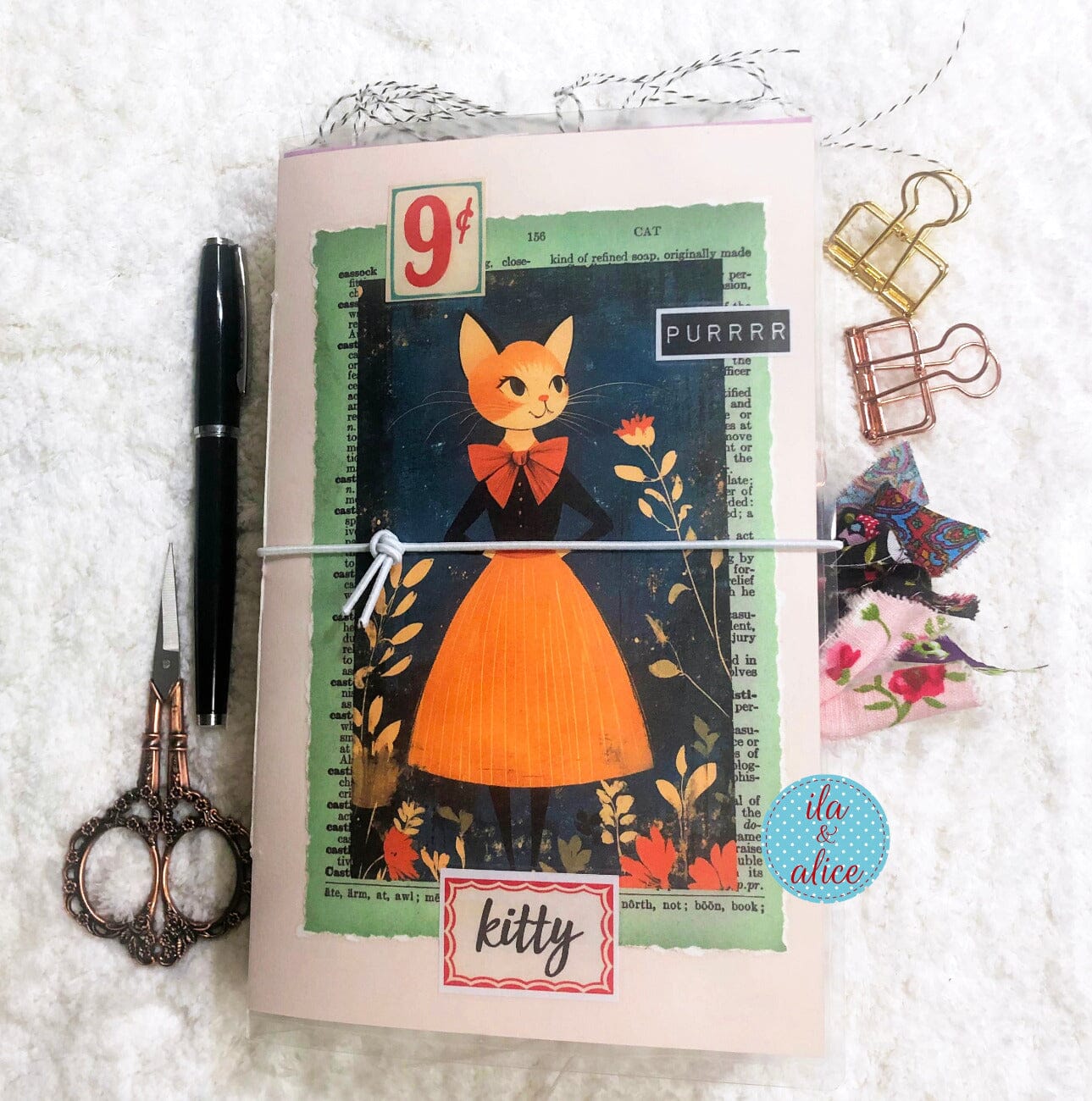 Cute Cat Junk Journal with Lovely Orange Cat in a Meadow Journal ila & alice