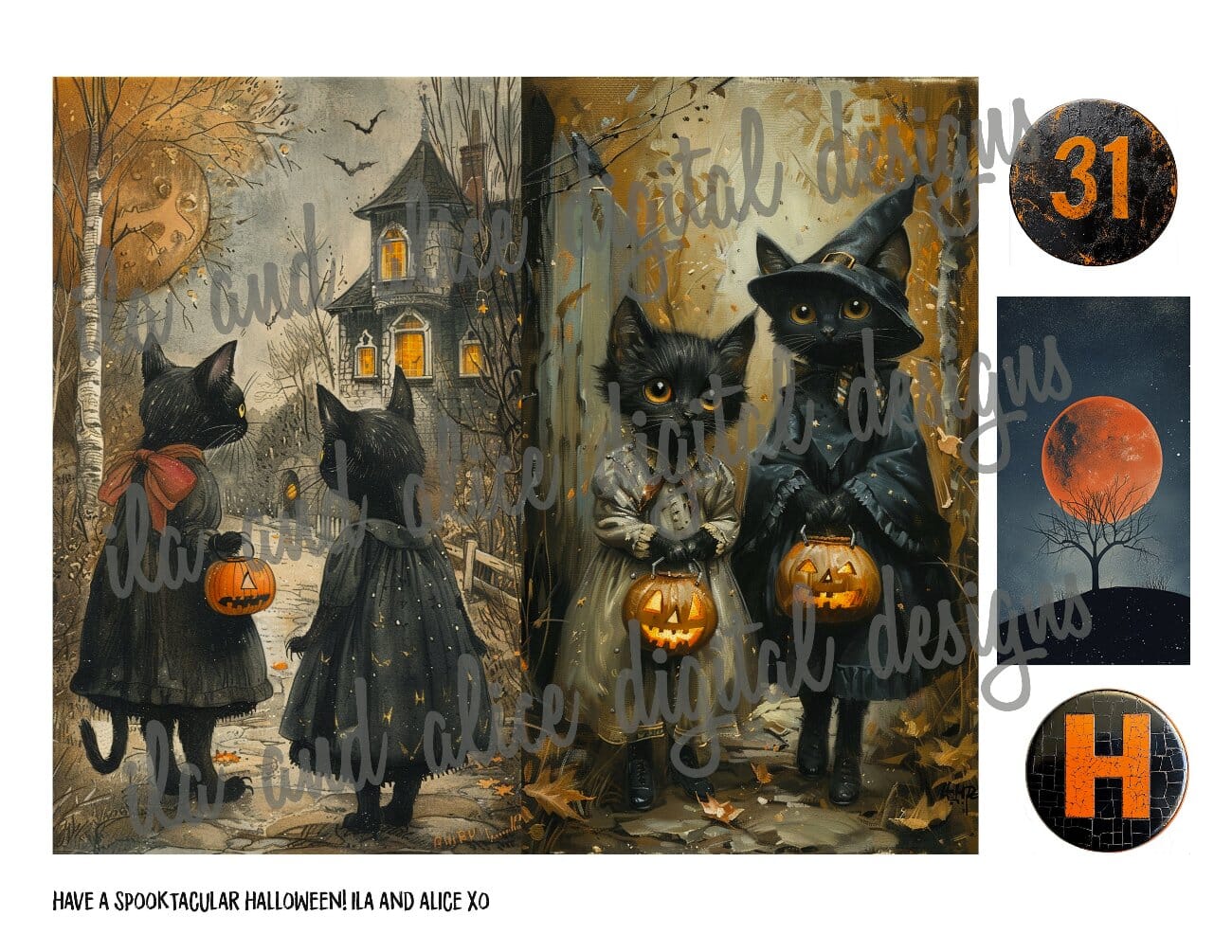 Digital Halloween Art Junk Journal Ephemera with Tags Journal ila & alice