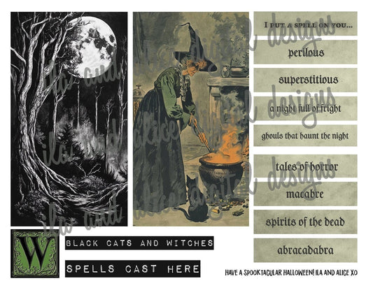 Digital Halloween Art Junk Journal Ephemera with Tags Journal ila & alice