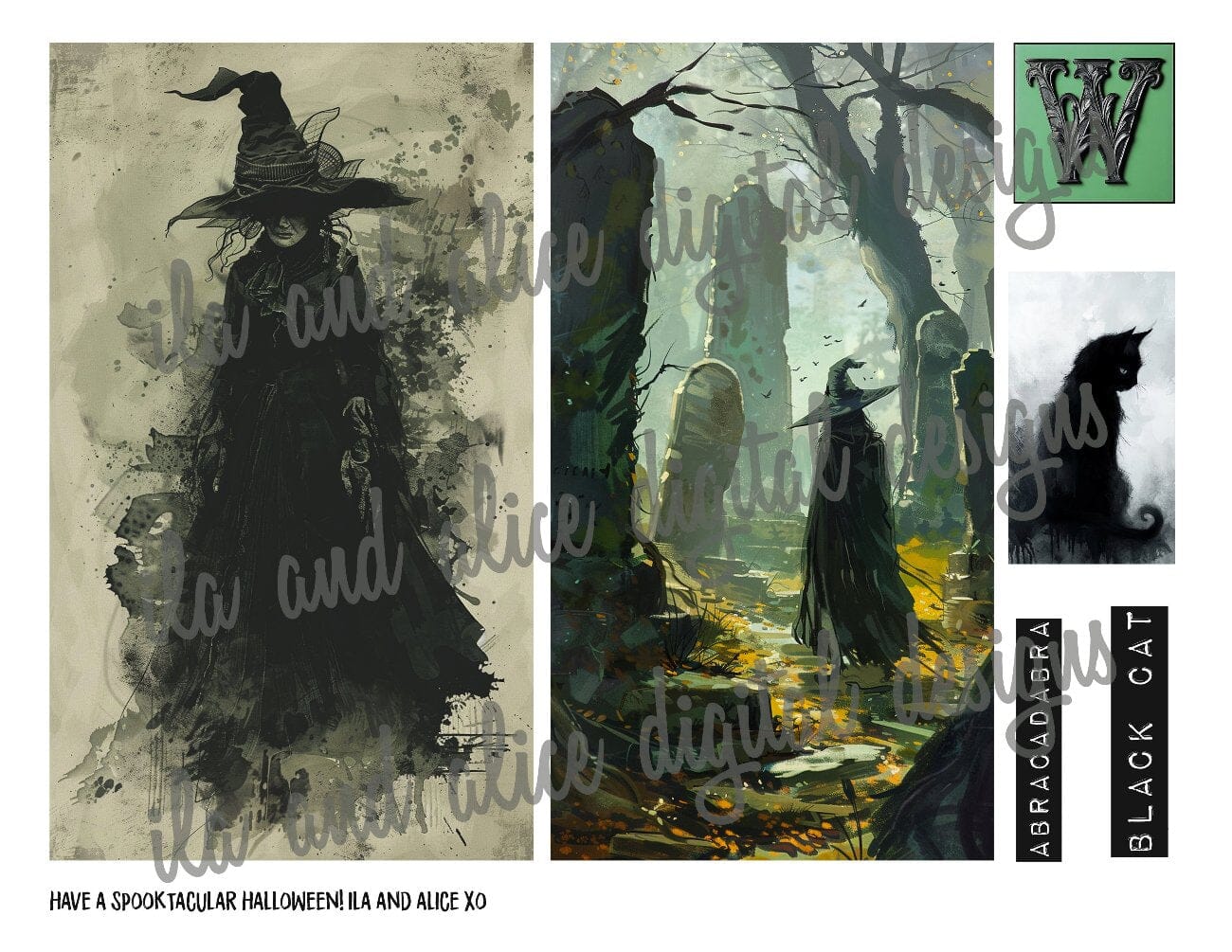Digital Halloween Art Junk Journal Ephemera with Tags Journal ila & alice