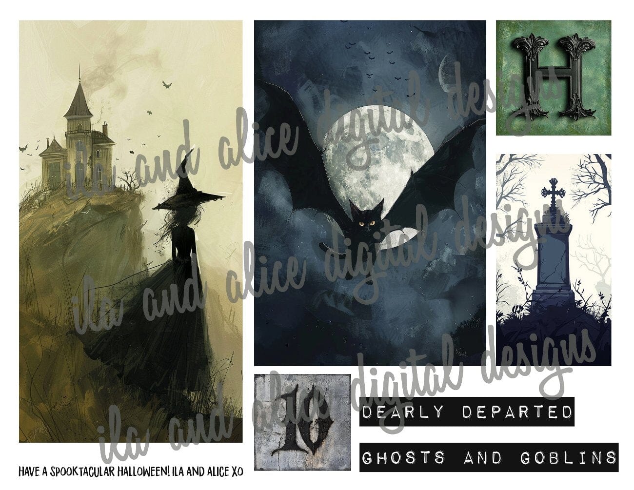 Digital Halloween Art Junk Journal Ephemera with Tags Journal ila & alice