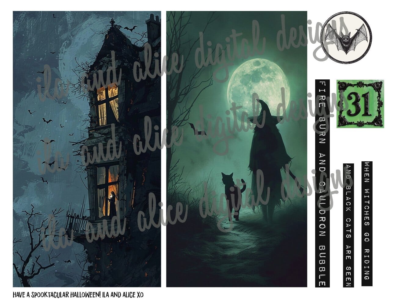 Digital Halloween Art Junk Journal Ephemera with Tags Journal ila & alice