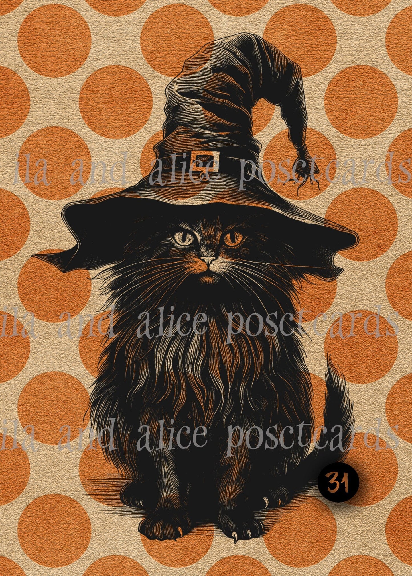 Black Cats and Orange Polka Dots Halloween Postcards Post Cards ila & alice