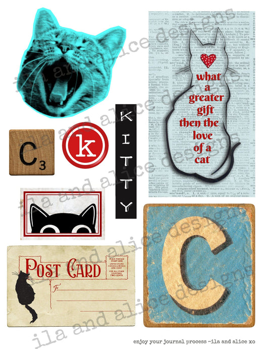 Digital Cat Junk Journal Ephemera Journal ila & alice