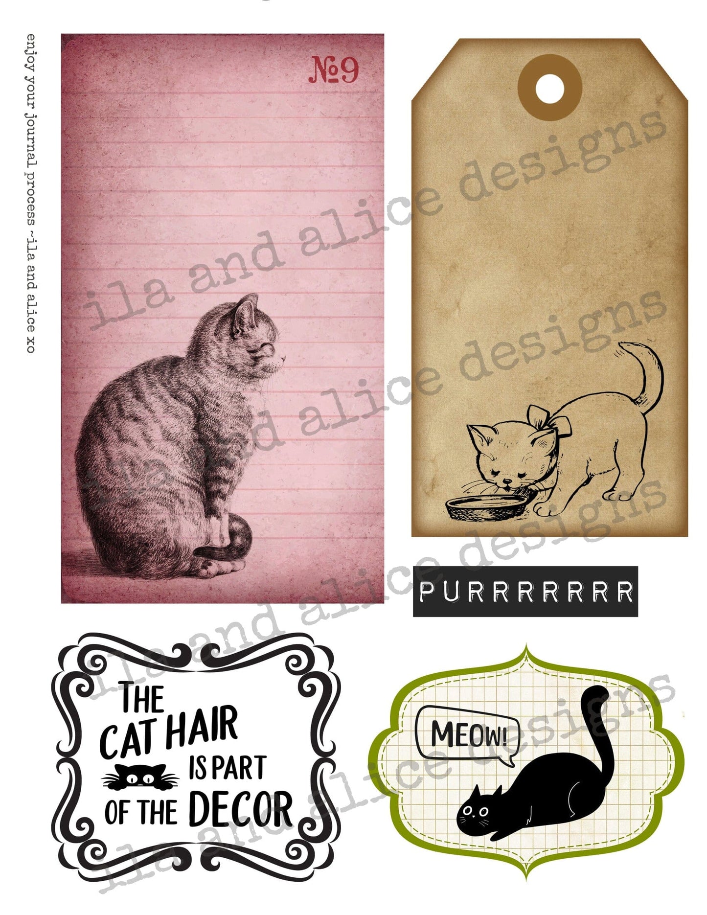 Digital Cat Junk Journal Ephemera Journal ila & alice