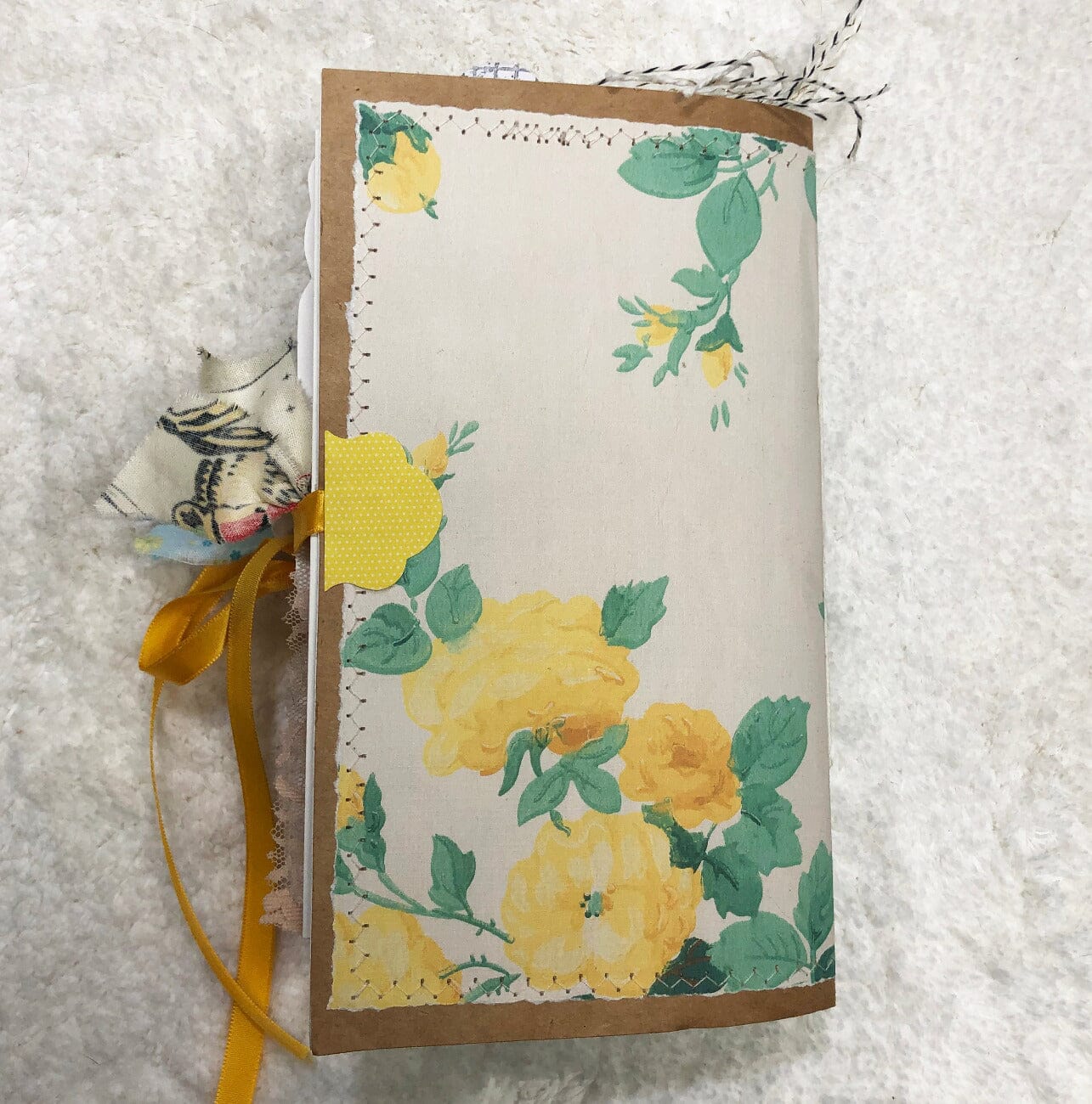 Whimsical Shabby Junk Journal- Pretty Yellow Roses Mixed Media with Lace and Ribbon Journal ila & alice