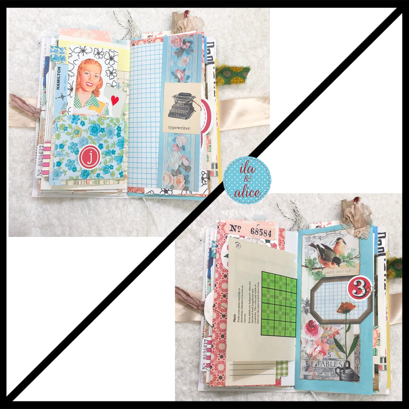 Whimsical Shabby Junk Journal- Elegant Collage with Fowers, Butterfly and Lace Journal ila & alice