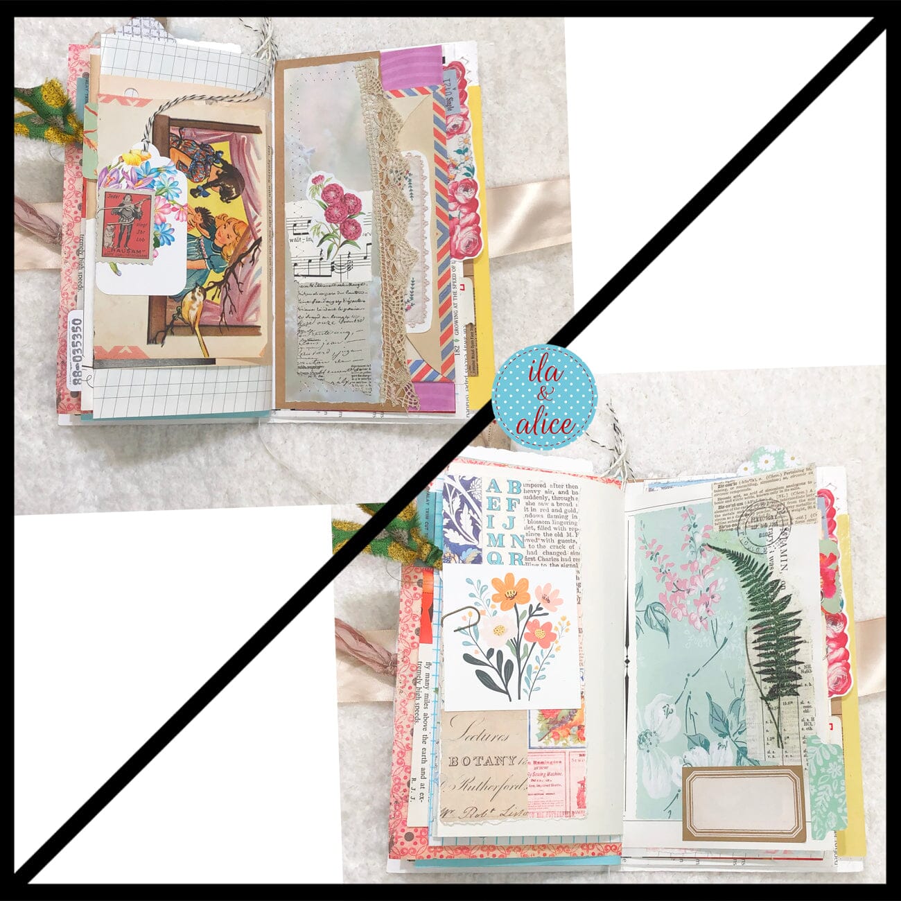 Whimsical Shabby Junk Journal- Elegant Collage with Fowers, Butterfly and Lace Journal ila & alice