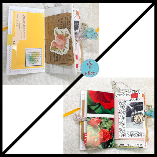 Whimsical Shabby Junk Journal- Pretty Yellow Roses Mixed Media with Lace and Ribbon Journal ila & alice