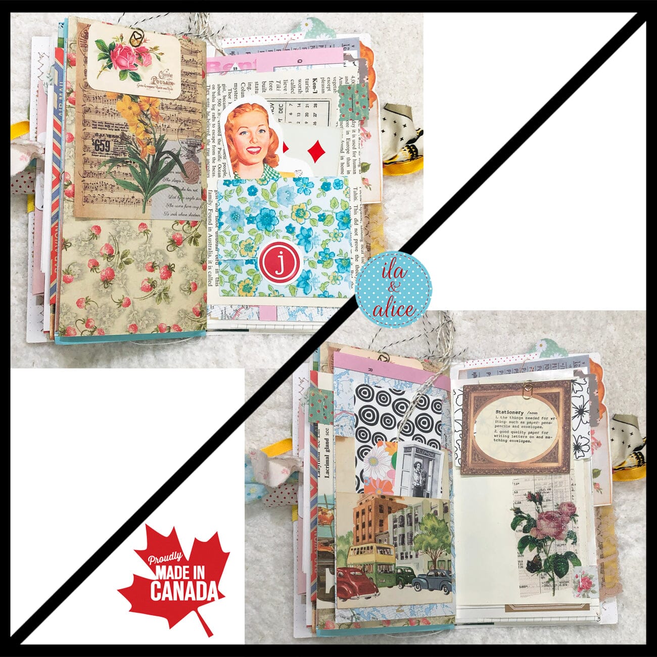Whimsical Shabby Junk Journal- Pretty Yellow Roses Mixed Media with Lace and Ribbon Journal ila & alice