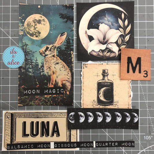 Digital Moon Art Junk Journal Ephemera Journal ila & alice
