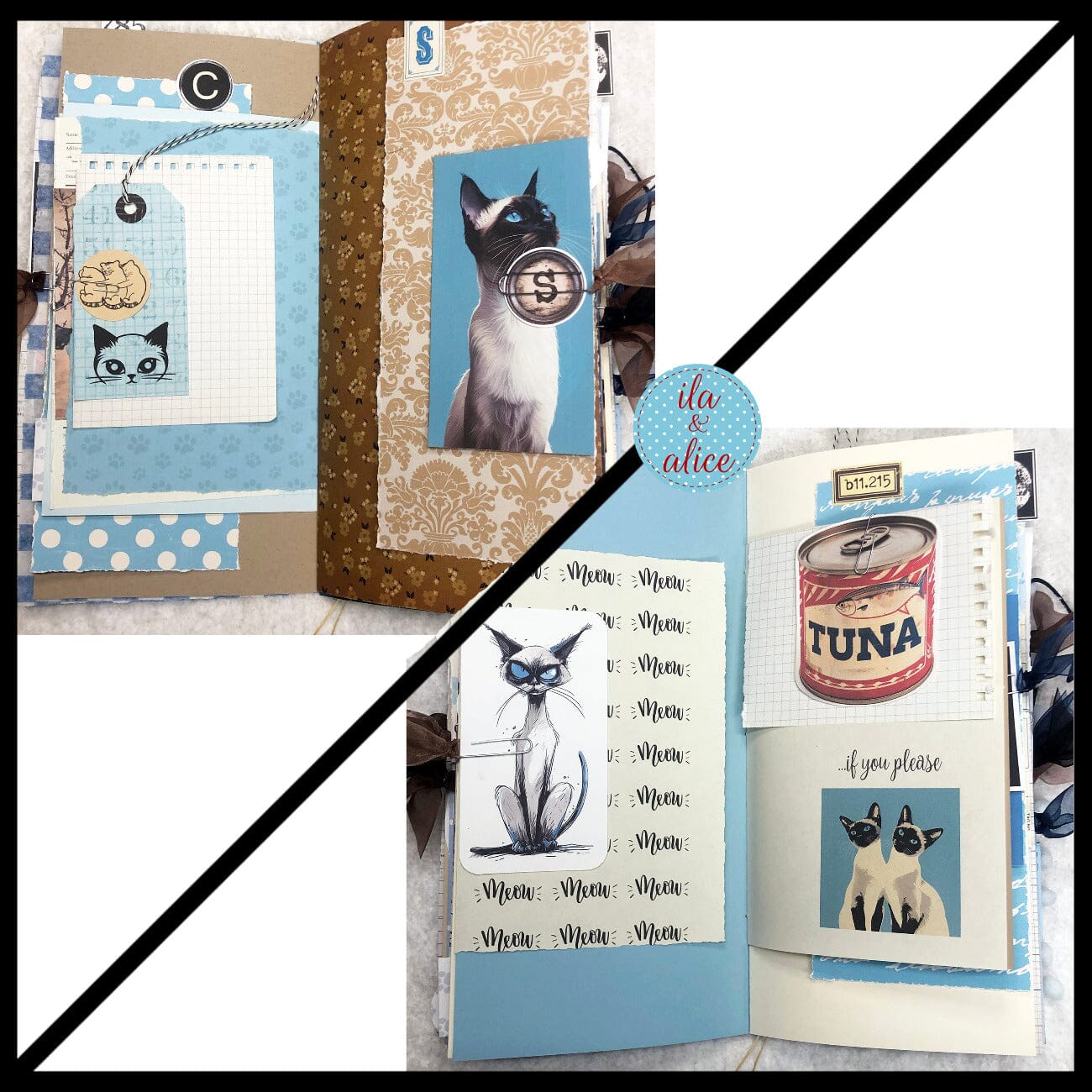 Siamese Cat Junk Journal- Soft Cover with Saucy Face Journal ila & alice