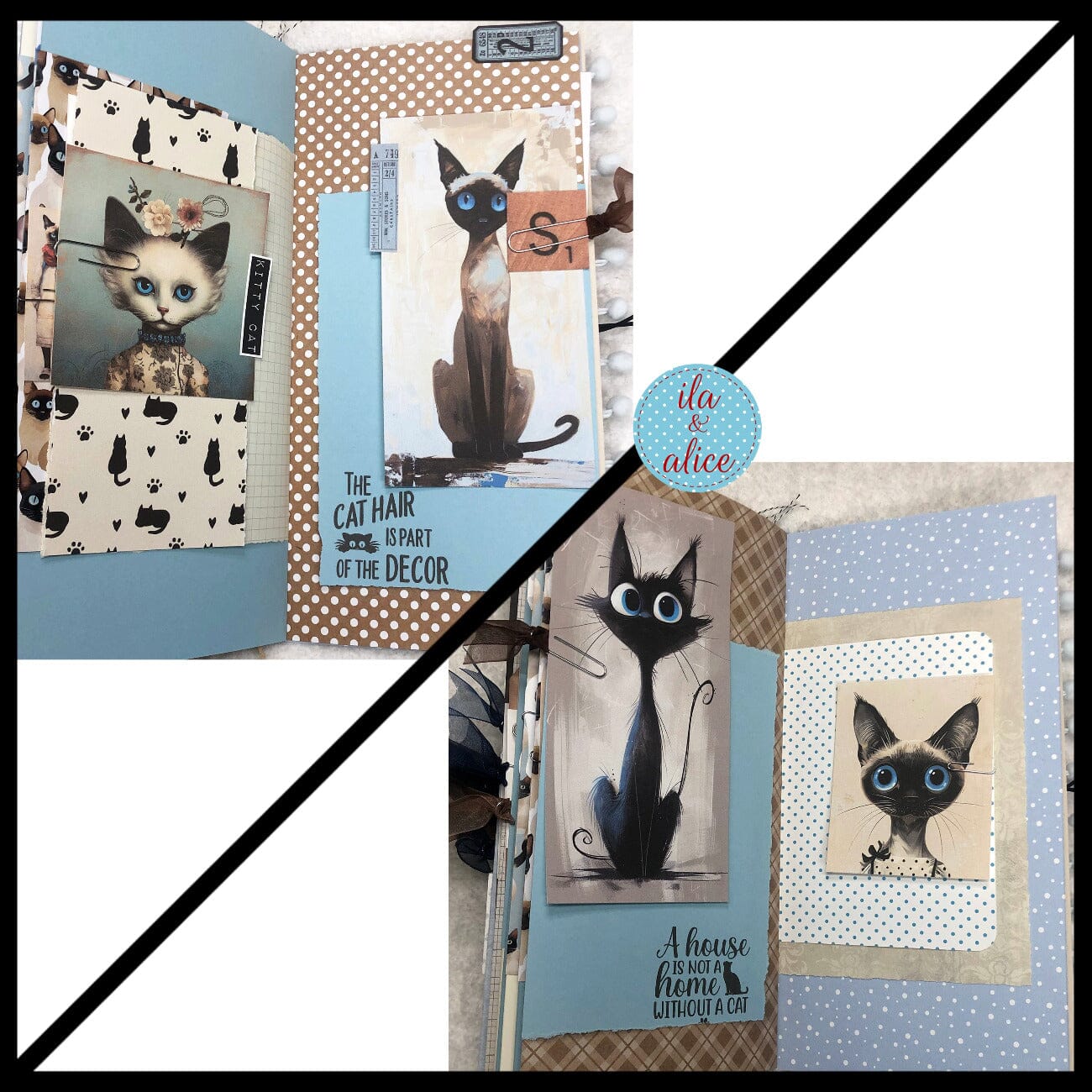 Siamese Cat Junk Journal- Soft Cover with Saucy Face Journal ila & alice